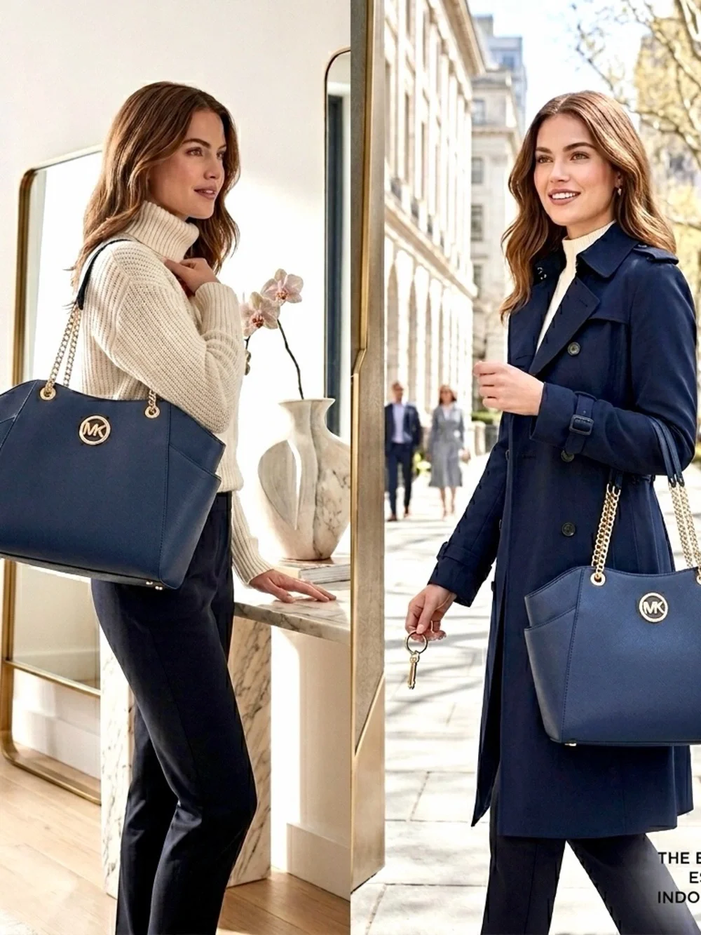 Michael Kors Navy Saffiano Leather Jet Set Shoulder Bag Gold Chain Tote NWT
